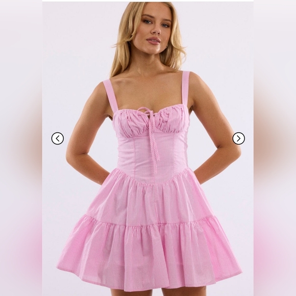iris Dresses & Skirts - Iris Pink Striped Tiered Sundress with Sweetheart Neckline
